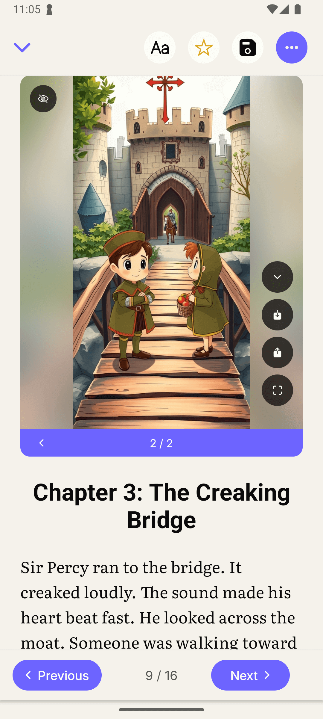 Glimmi app story reading screen